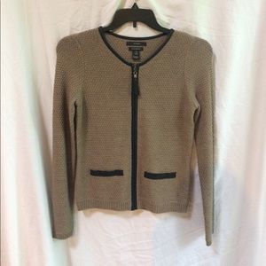 Tahari Brown Merino Wool Blend Sweater Jacket